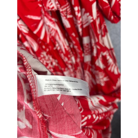 Red Tropical Maxi Dress Off Shoulder Tie Front Boho Vacation Beach Flowy - Picture 6 of 10